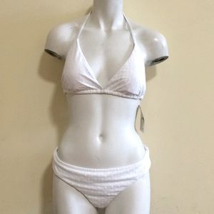 BECCA White Bikini with White Spots Size L